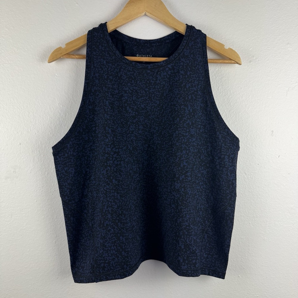 ATHLETA Shanti crop racerback‎ jacquard active tank top blue/black - 2X